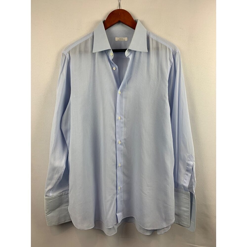 De Lisi Mens Striped Dress Shirt L Blue